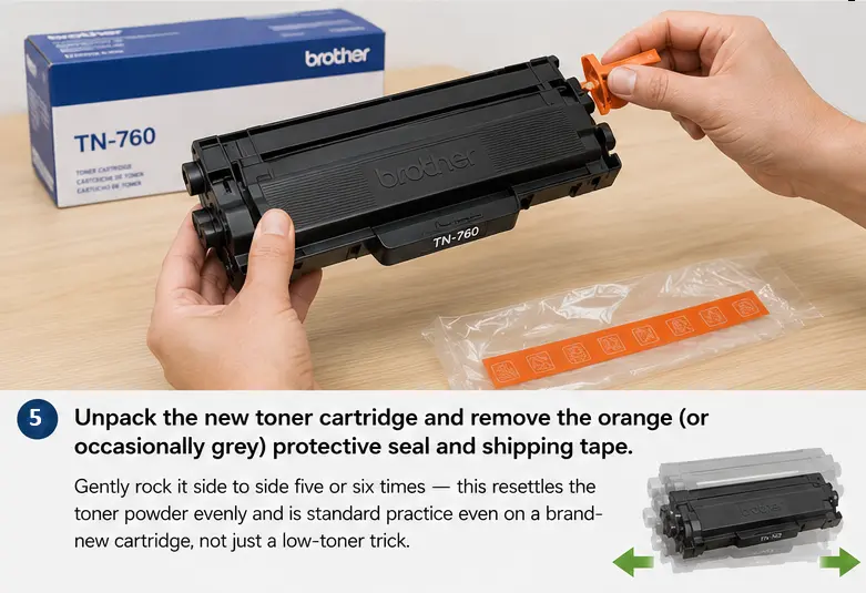 Unpack the brother printer new toner cartridge